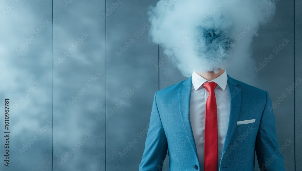 Man in a Suit with a Tie Made of Smoke, His Head Dissolving into a Misty Cloud Man in a Suit with a Tie Made of Smoke, His Head Dissolving into a Misty Cloud