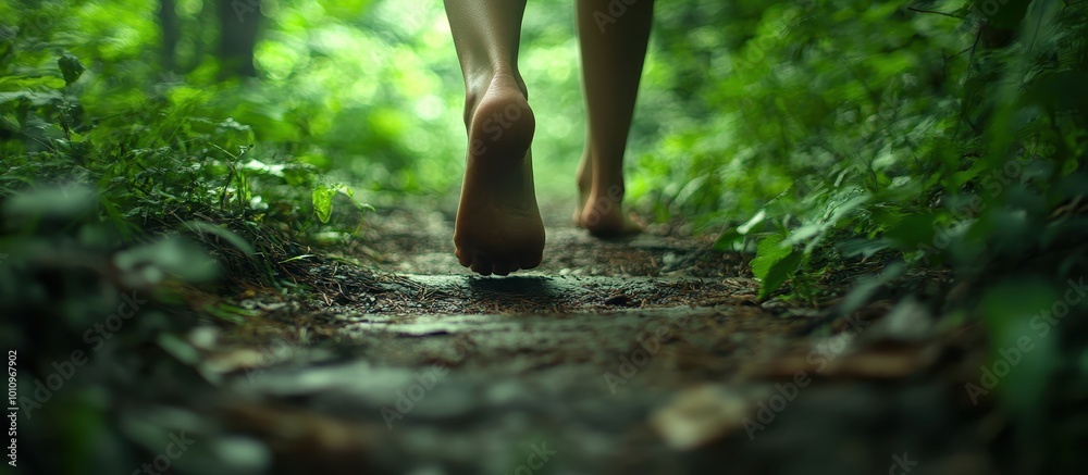 Barefoot Walk Through Lush Green Forest Pathway Capturing Nature's Serenity and Tranquility in a Peaceful Woodland Setting Barefoot Walk Through Lush Green Forest Pathway Capturing Nature's Serenity and Tranquility in a Peaceful Woodland Setting