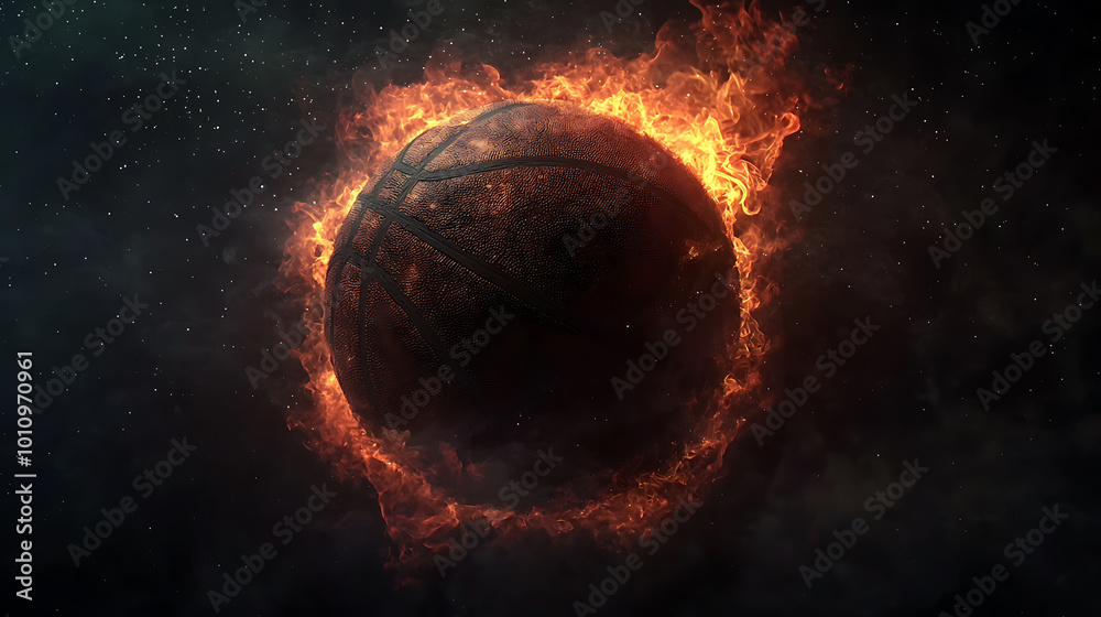 Fiery basketball in cosmic space background Fiery basketball in cosmic space background
