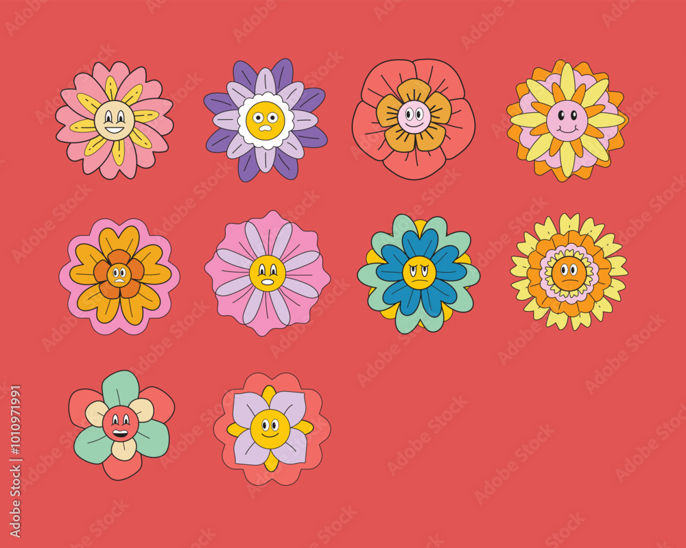 Psychedelic Groovy Retro Flower Collection Psychedelic Groovy Retro Flower Collection