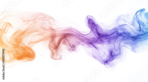 A dense, swirling multicolored mist with hues of cyan, amber, and lavender, gradually transitioning into a clean white space. 