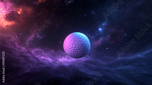Golf ball floating in a cosmic nebula