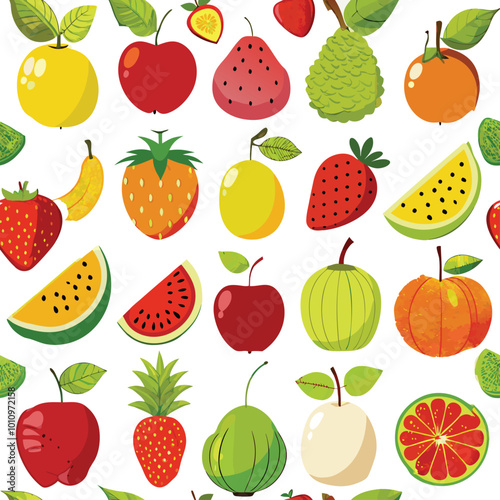 Set of different types of fruits vector illustration on transparent background