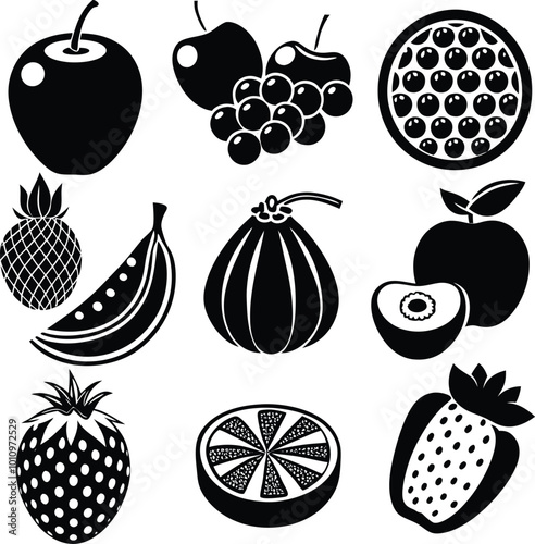 Set of different types of fruits vector illustration on white or transparent background