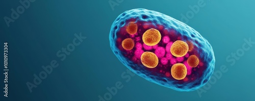 Prokaryotic cell, vibrant structure under microscope, 3D illustration photo