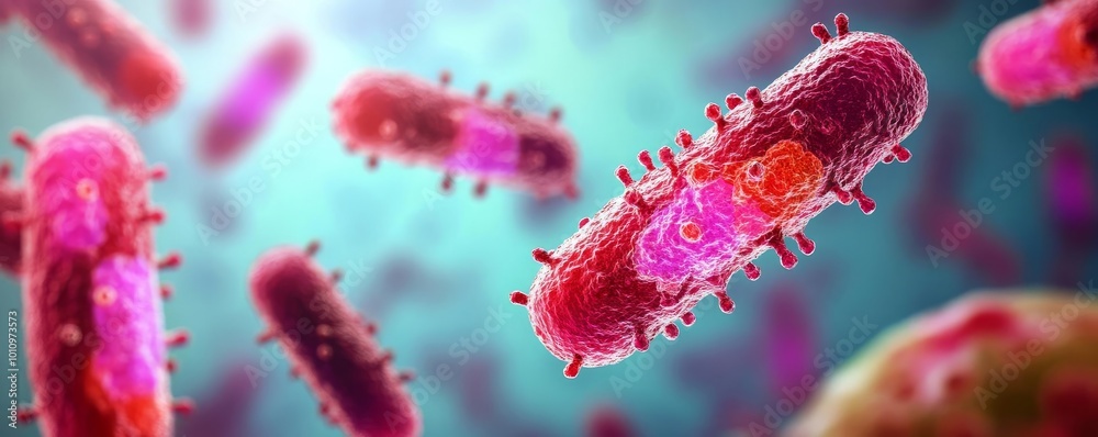Prokaryotic cells adapting to antibiotics, mutation and survival, 3D rendering Prokaryotic cells adapting to antibiotics, mutation and survival, 3D rendering
