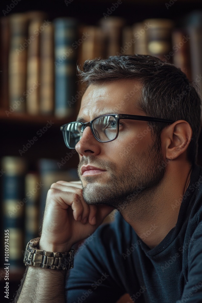 Fototapeta premium Man reading in library