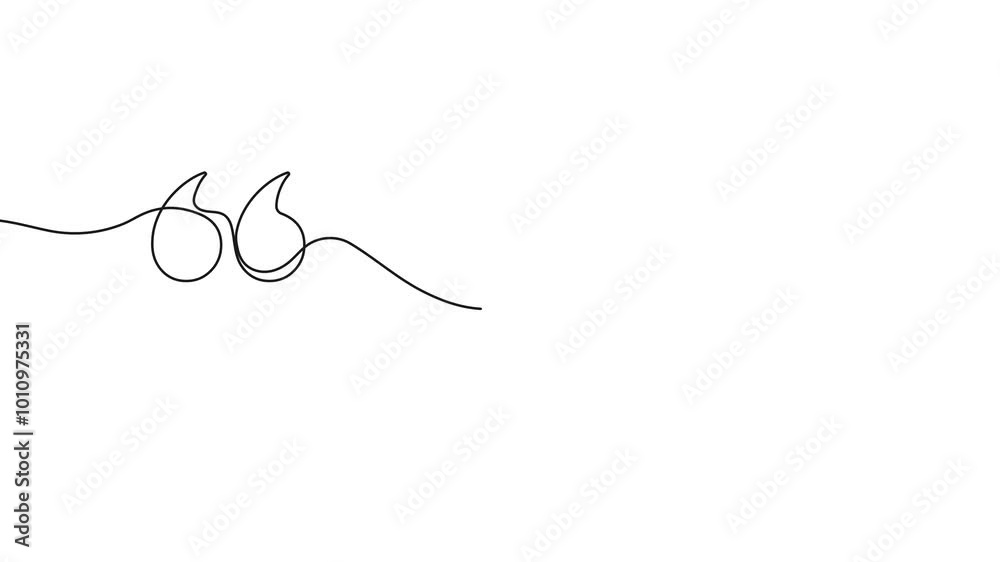 One continuous line illustration of quote mark icons. Continuous line drawing of quotes. 4K video animation with alpha channel.