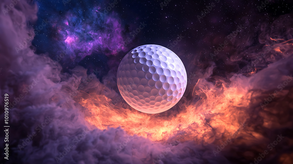 Golf ball soaring through a cosmic nebula Golf ball soaring through a cosmic nebula
