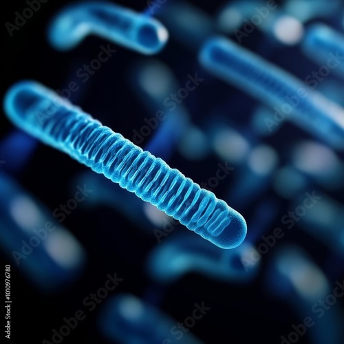 Prokaryotic pili extending for gene transfer, conjugation, 3D rendering photo