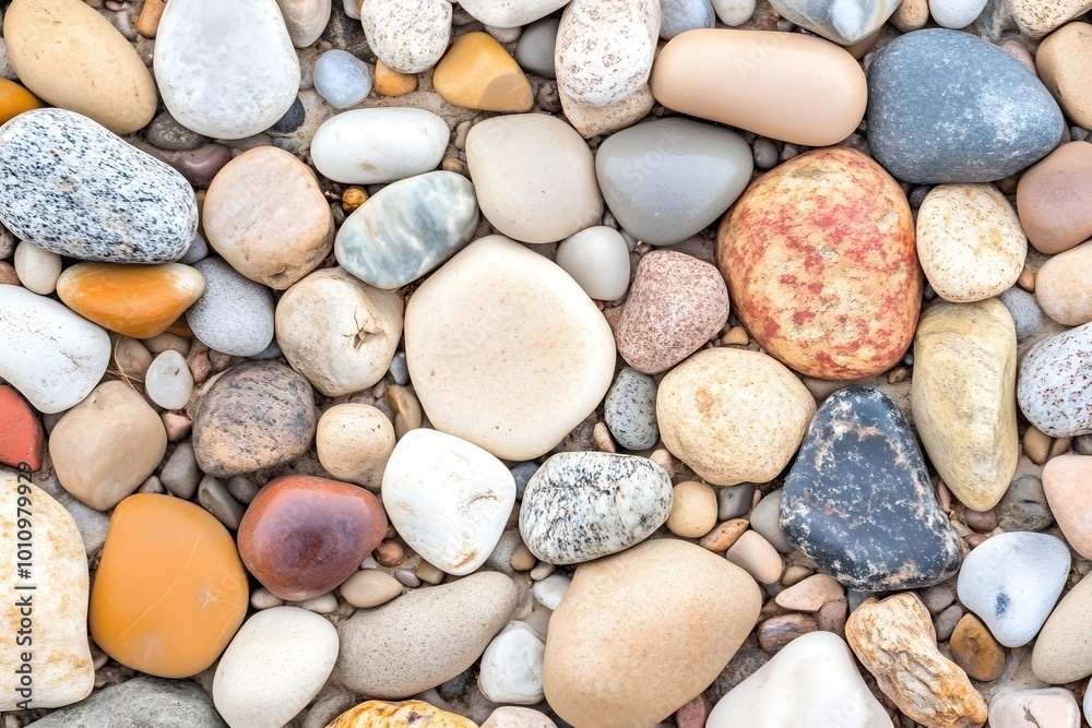 A diverse collection of smooth stones in various colors and sizes, creating a natural and textured surface. A diverse collection of smooth stones in various colors and sizes, creating a natural and textured surface.