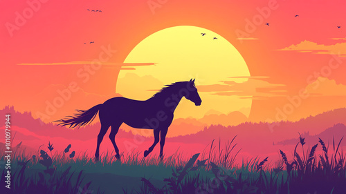 Celebrate National Day of the Horse with a stunning sunset silhouette of a horse in the countryside