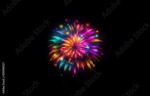 A colorful firework display explodes in the night sky.