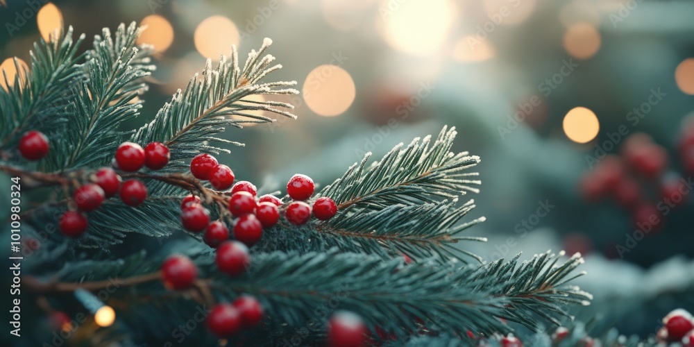 Pine tree with red berries Pine tree with red berries
