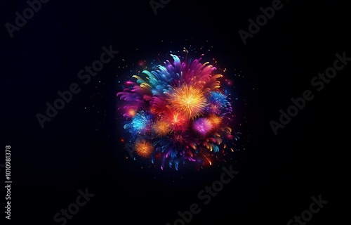 A burst of colorful fireworks against a black background.