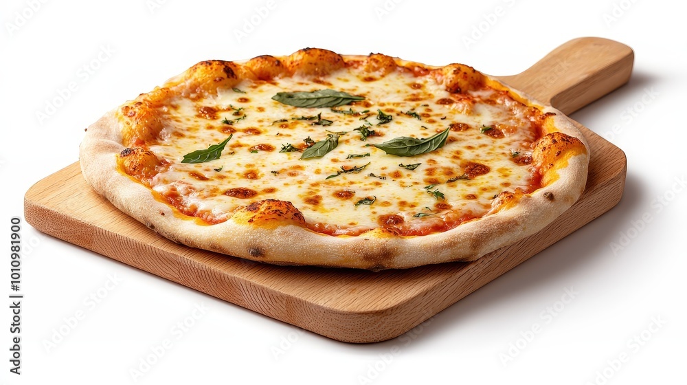 Freshly Baked Margherita Pizza on Wooden Board Freshly Baked Margherita Pizza on Wooden Board