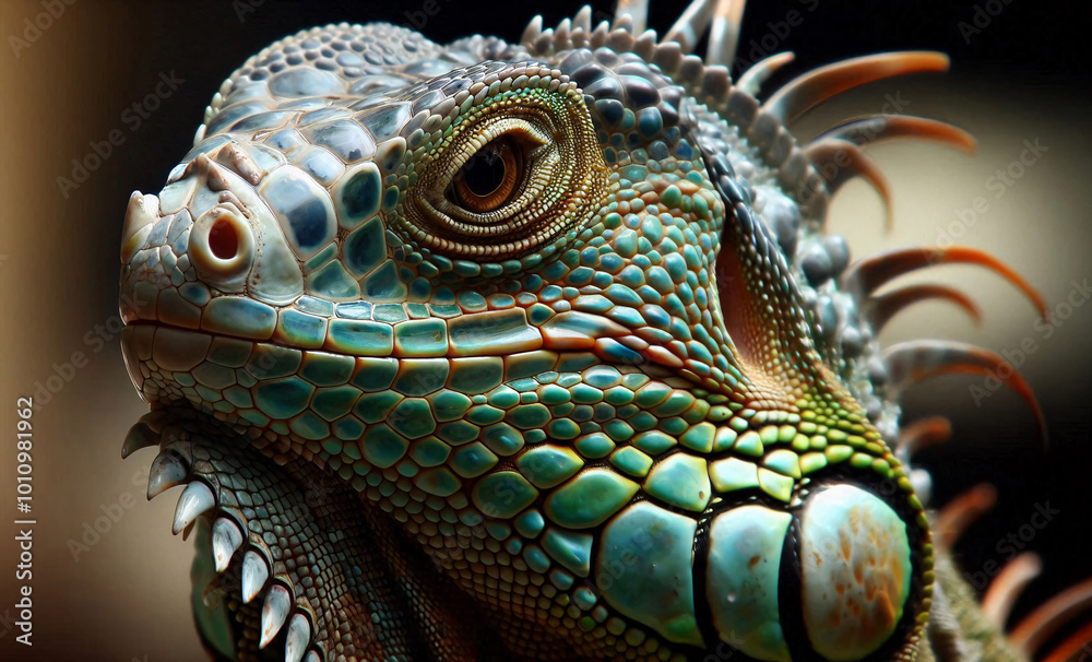 Leguan Portrait in natürlicher Umgebung, grün, close-up und copy space Leguan Portrait in natürlicher Umgebung, grün, close-up und copy space