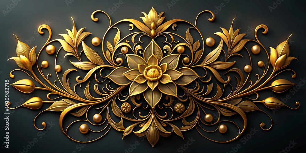 Φωτογραφία Sophisticated golden floral design set against a dark backdrop, perfect for enha