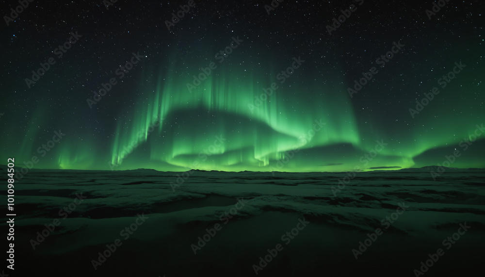 Naklejka premium Beautiful aurora in the night sky, alien landscape in the north