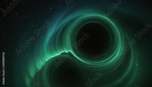 Circle shaped aurora in the night sky, alien planet and space