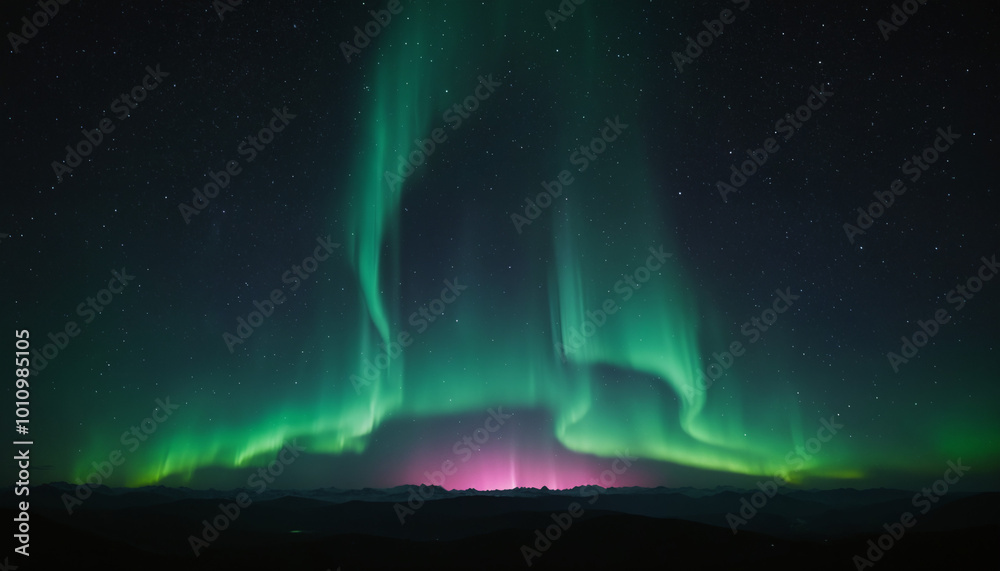Beautiful aurora in the night sky, alien landscape in the north Beautiful aurora in the night sky, alien landscape in the north