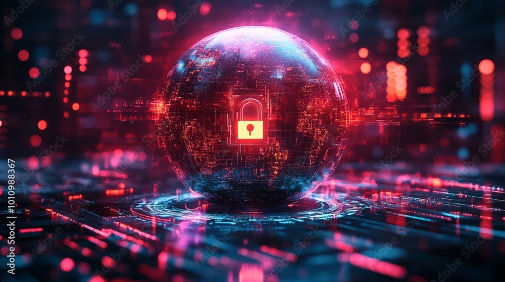 Global Digital Security with Glowing Padlock Symbol on Secure Technology Network Global Digital Security with Glowing Padlock Symbol on Secure Technology Network