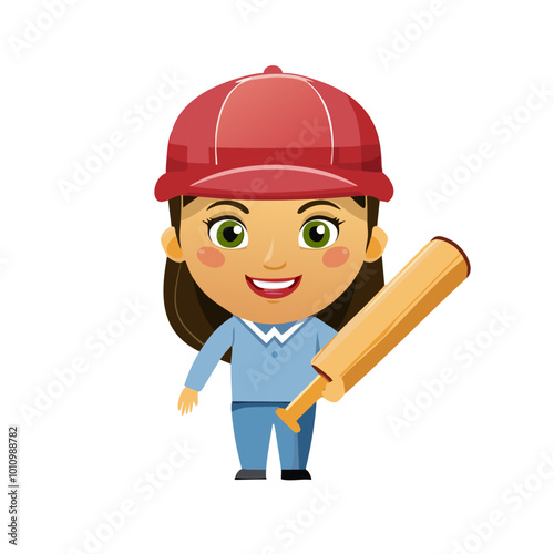 Cricketer Cute Worker Work Job Profession Professional Occupation Cartoon Character

