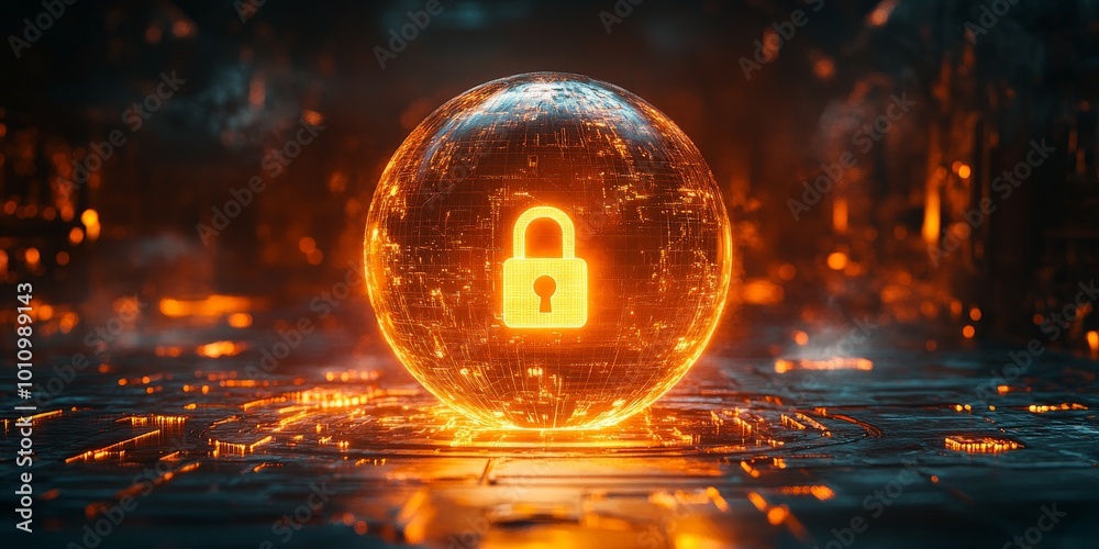 Global Digital Security with Glowing Padlock Symbol on Secure Technology Network Global Digital Security with Glowing Padlock Symbol on Secure Technology Network