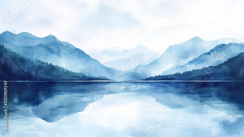 Serene Blue Mountains and Lake Landscape