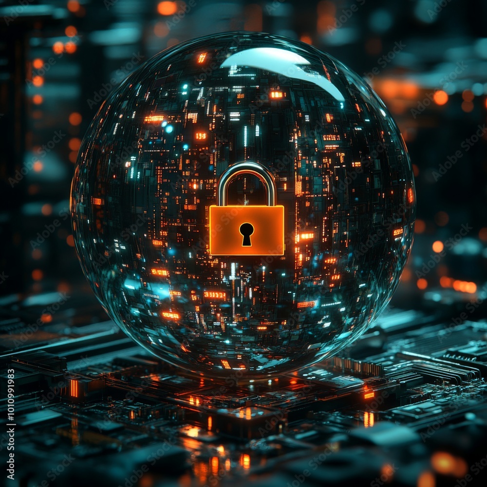 Global Digital Security with Glowing Padlock Symbol on Secure Technology Network Global Digital Security with Glowing Padlock Symbol on Secure Technology Network