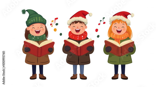 Christmas Caroler Singing a Song, Joyful Holiday Tradition for Christmas Festival, PNG File, Transparent Background
