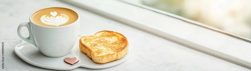 A cozy breakfast scene featuring a latte with art and golden toast, perfect for a warm, inviting morning mood. A cozy breakfast scene featuring a latte with art and golden toast, perfect for a warm, inviting morning mood.