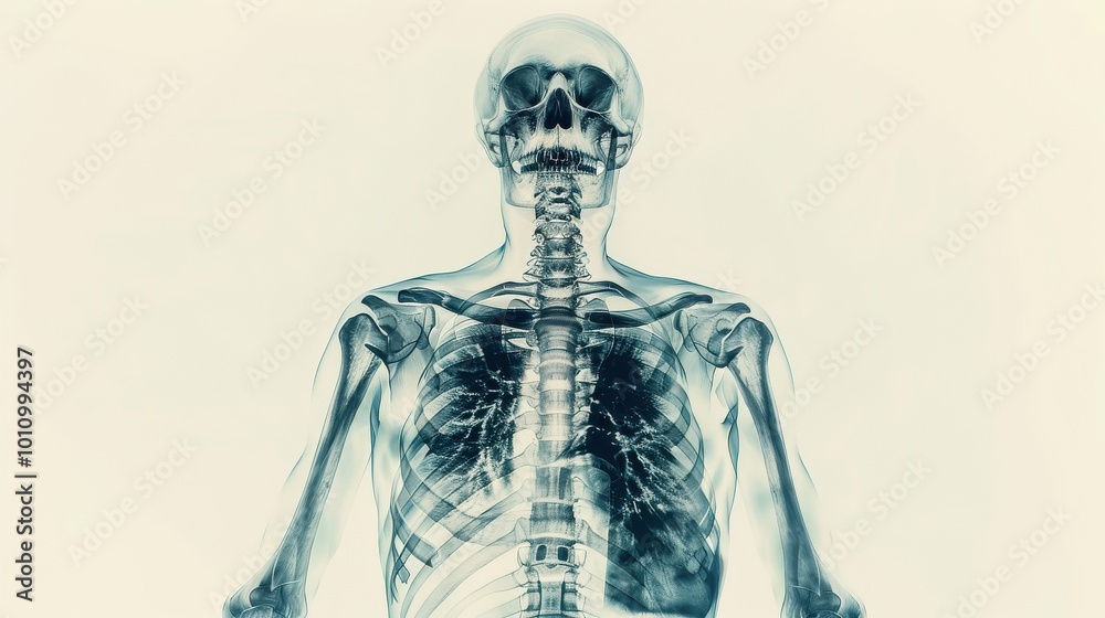 Human Skeleton with skeleton anatomy in x-ray on white background Human Skeleton with skeleton anatomy in x-ray on white background