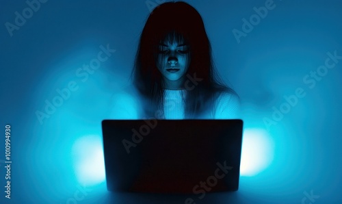 A staff worker girl nervously watched as her computer screen, 