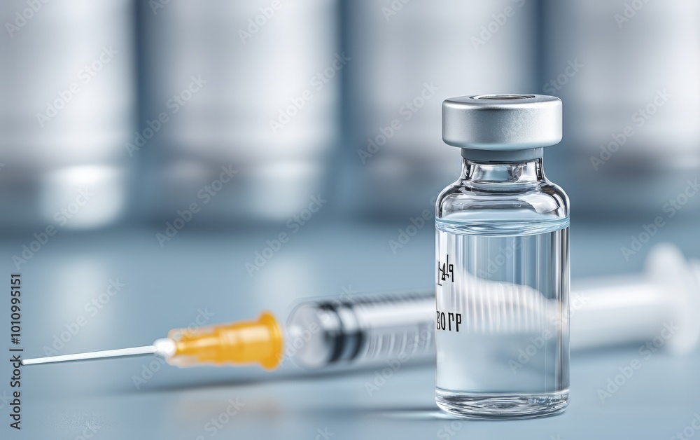 A close-up image of a medical vial and syringe, highlighting essential healthcare equipment for vaccination and treatments. A close-up image of a medical vial and syringe, highlighting essential healthcare equipment for vaccination and treatments.