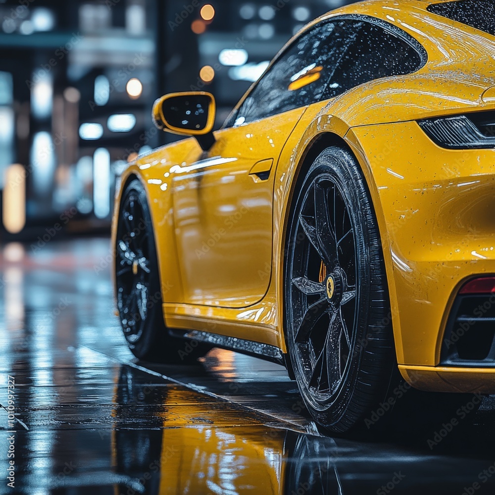 Sleek Orange Sports Car with Chrome Wheels at Luxury Auto Show Sleek Orange Sports Car with Chrome Wheels at Luxury Auto Show