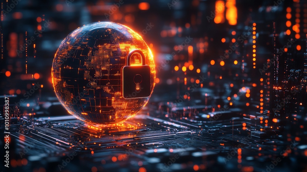 Global Digital Security with Glowing Padlock Symbol on Secure Technology Network