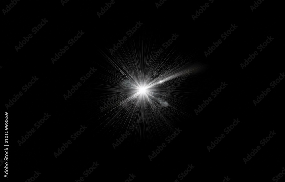 A bright white light radiates outward from the center of the image, creating a starburst effect against a black background.