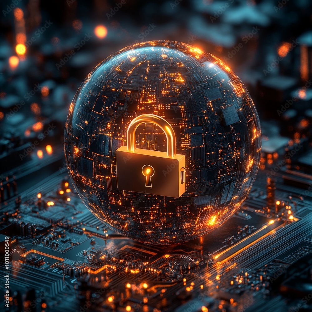 Global Digital Security with Glowing Padlock Symbol on Secure Technology Network Global Digital Security with Glowing Padlock Symbol on Secure Technology Network