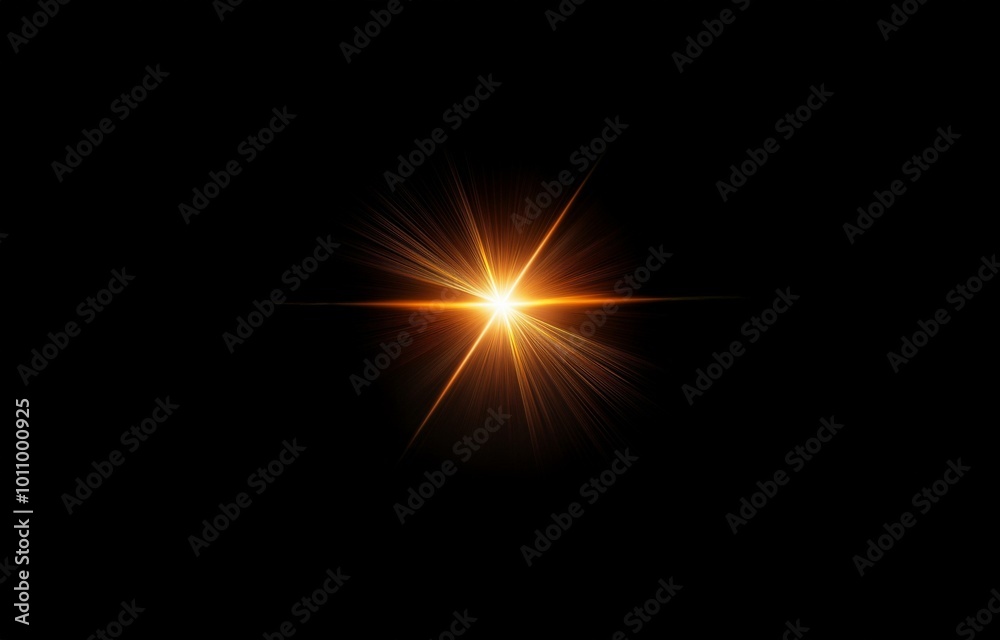 A bright star shines with a yellow-orange hue, radiating light against a black background. A bright star shines with a yellow-orange hue, radiating light against a black background.