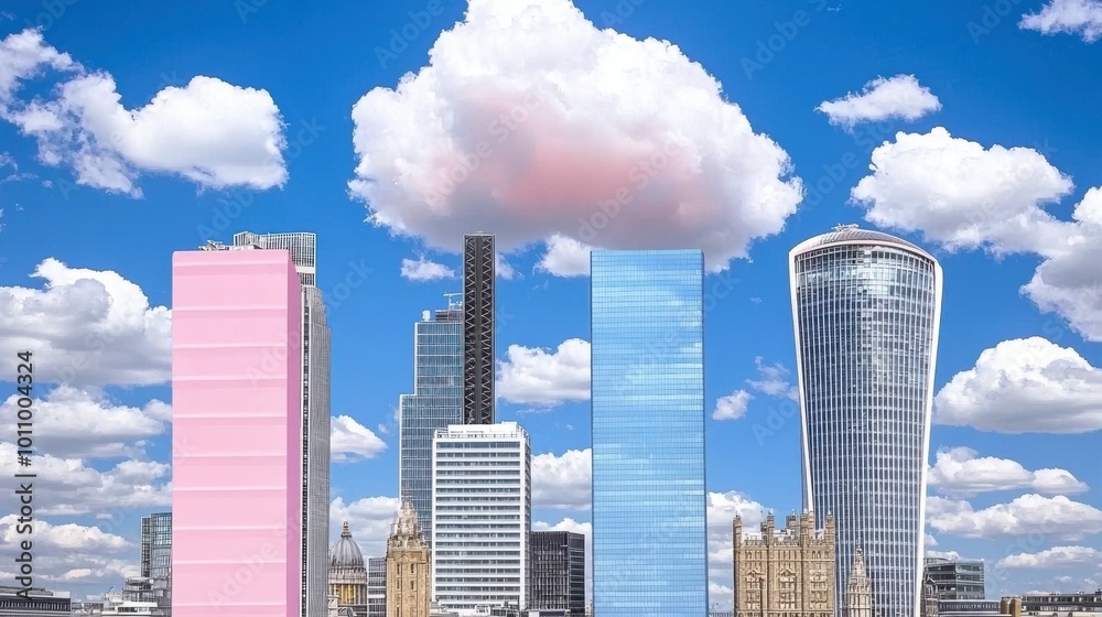 Colorful City Skyline with Clouds and Modern Architecture Colorful City Skyline with Clouds and Modern Architecture