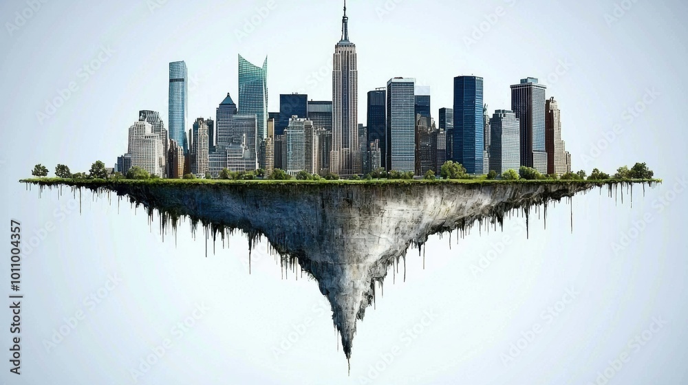 Fototapeta premium Surreal Cityscape with Floating Island Concept