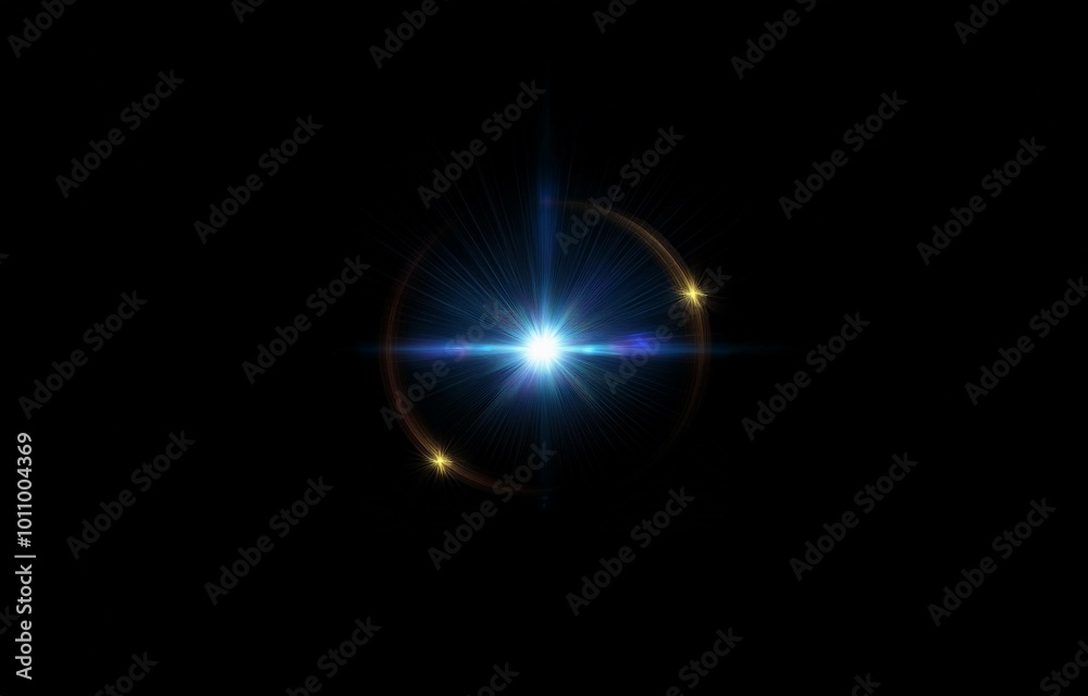 A bright blue and white light explodes in the center of the frame. The light is surrounded by a circular, gold ring that appears to be spinning. A bright blue and white light explodes in the center of the frame. The light is surrounded by a circular, gold ring that appears to be spinning.