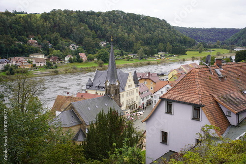 View of the town of Wehlen, Saxon Switzerland, Germany. photo