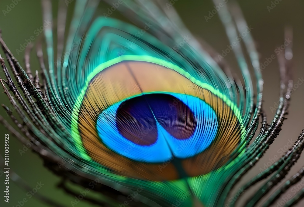 Obraz premium Exotic Close up Peacock Feather Vibrant Blue Plumage Eye Pattern Beautiful Peafowl Bird