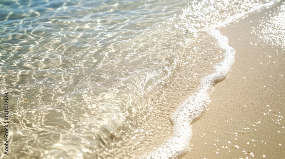 Close-up of a wave lapping onto the sand on a sunny day. Close-up of a wave lapping onto the sand on a sunny day.