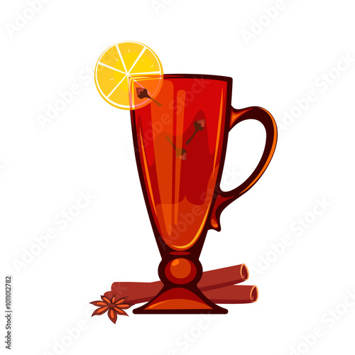 Christmas grog.  Hot grog, a classic cocktail . Warm seasonal winter drink .Vector illustration.