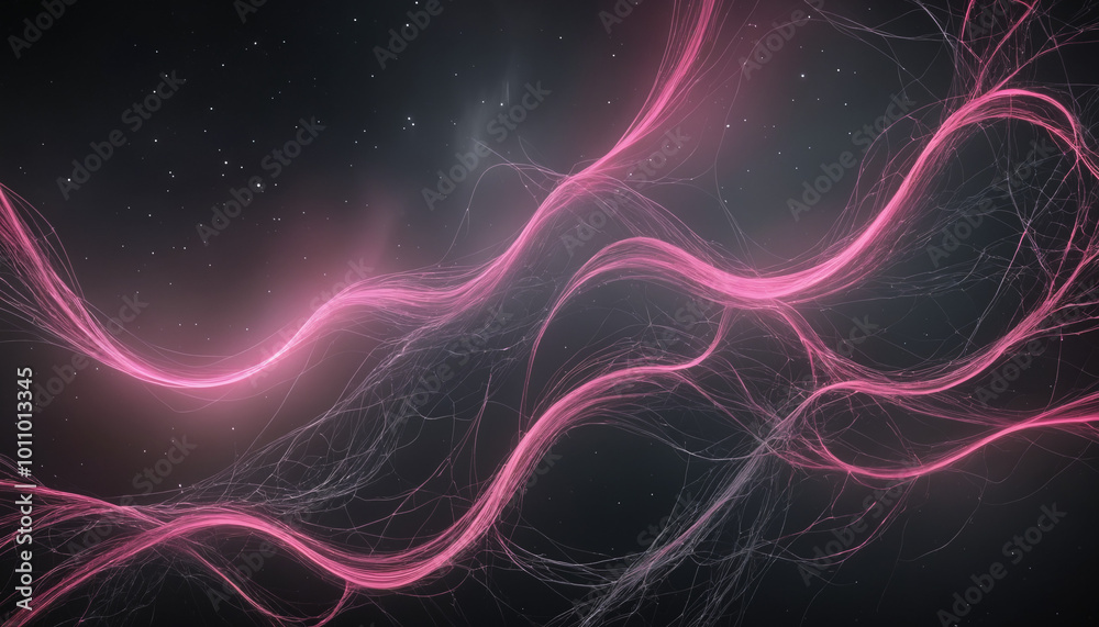 Obraz premium Pink digital brainwaves in space, good for neural connections, neural network portrayal and artificial intelligence
