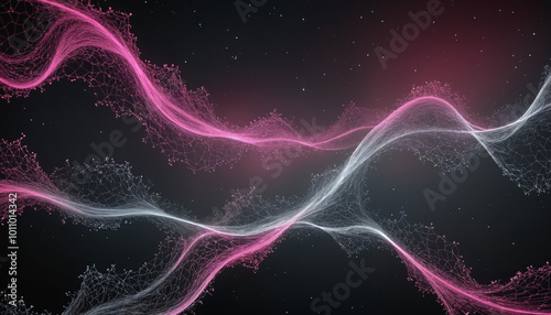 Pink digital brainwaves in space, good for neural connections, neural network portrayal and artificial intelligence