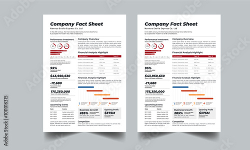 Company Fact Sheet, Product data sheet layout design template with beautiful color concept 
